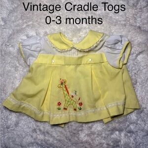 Vintage Charming Yellow Baby Dress with Giraffe Embroidery